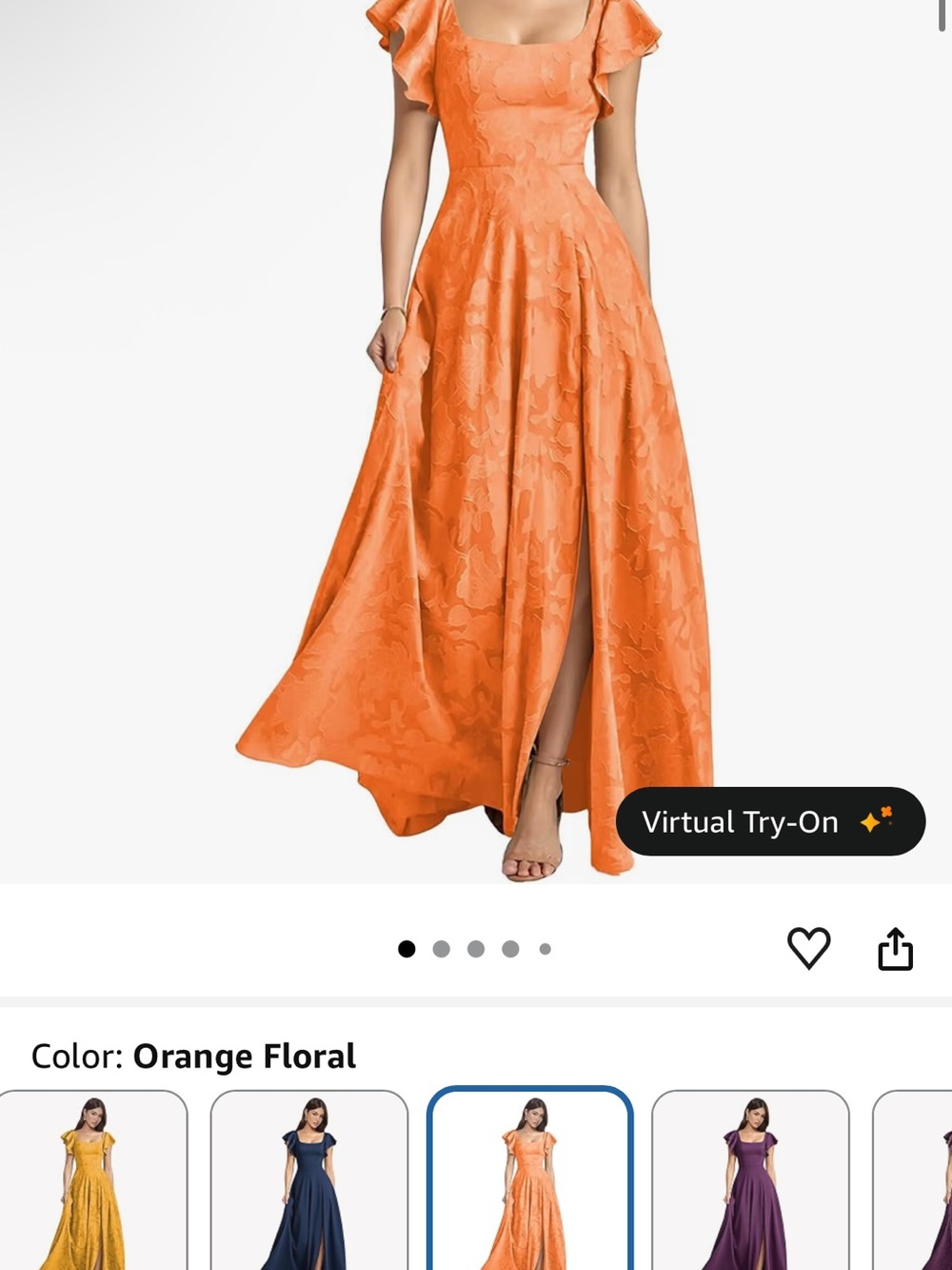 Amazon Orange Floral Maxi Dress with Short Flutter Sleeves